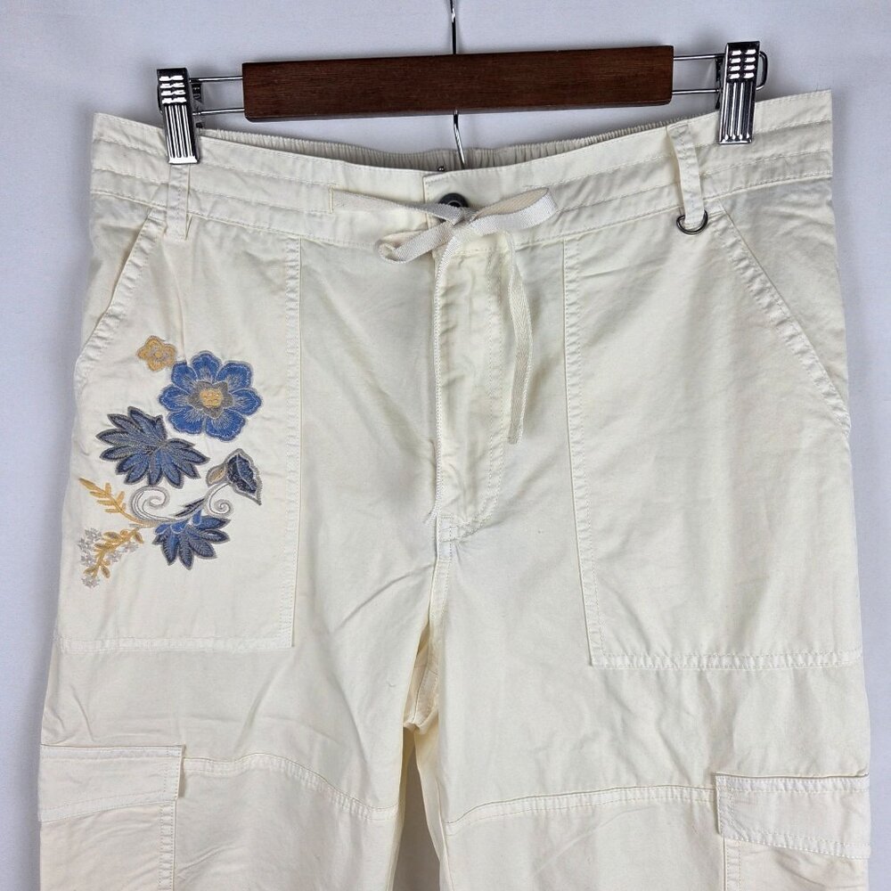 NWT! Sundance Starling Floral Embroidered Cargo Pants sz 8 Ivory Blue Flower - Picture 6 of 14